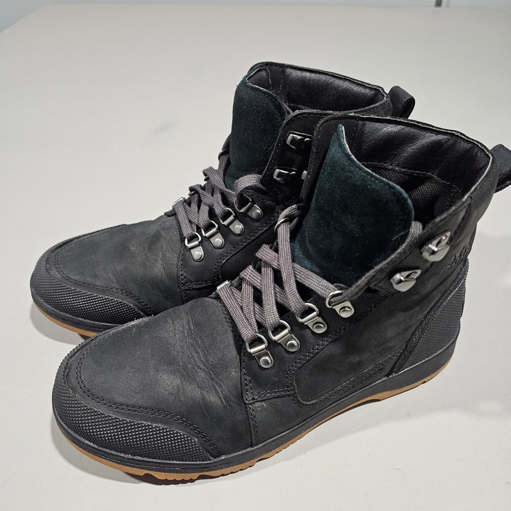 Sorel Boots Mens 9 Black Waterproof Leather Suede Lace Up NM4906-010